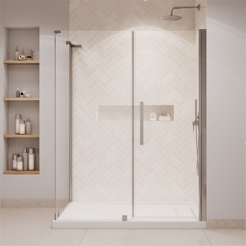 Pasadena 60 x 36 x 74-3/4 Corner Shower Kit with Base and Door in Satin Nickel