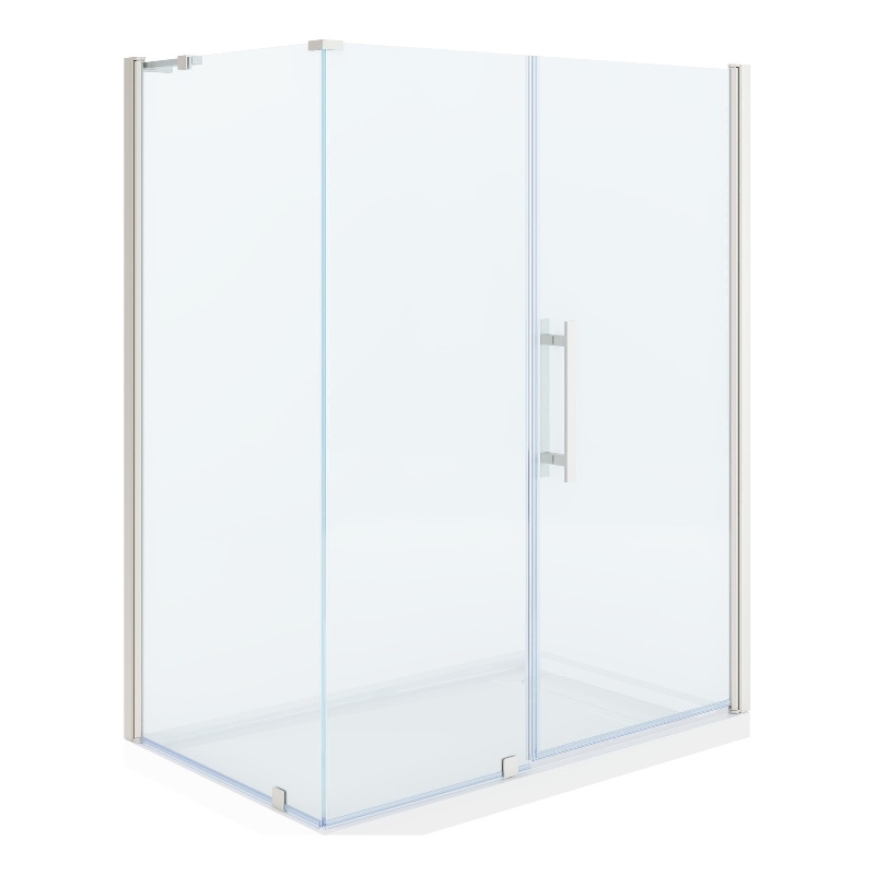 Pasadena 60 x 36 x 74-3/4 Corner Shower Kit with Base and Door in Satin Nickel