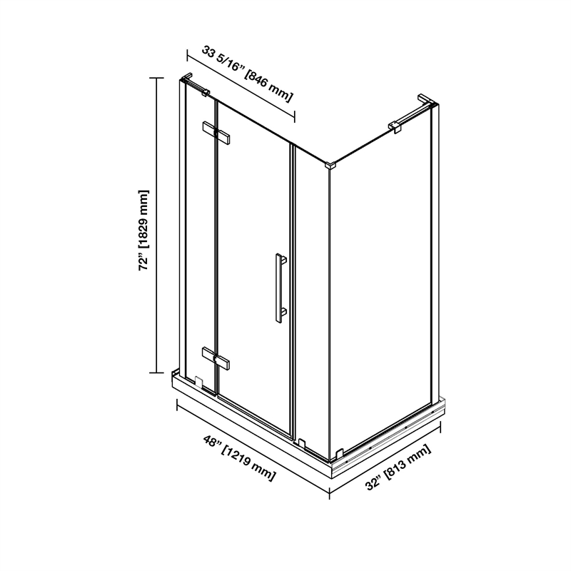 Tampa 48 x 36 x 74-3/4 Corner Shower Kit with Base and Door in Satin Nickel