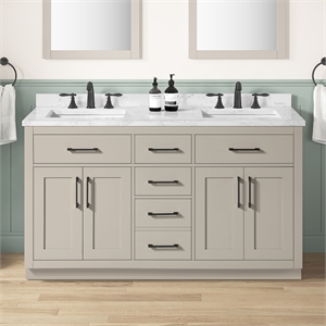 OVE Athea 60 in. Greige Bathroom Vanity with White Top and Matte Black Hardware