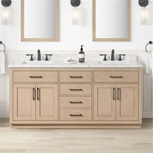 OVE Athea 72 in. Sahara Birch Bathroom Vanity with White Top Matte Black Hardware