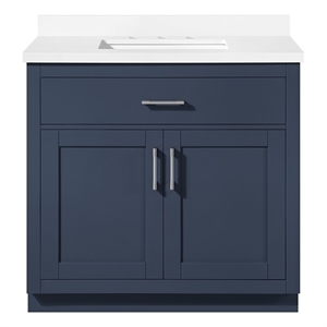 OVE Bailey 36 in. Midnight Blue Bathroom Vanity White Engineered Stone Top
