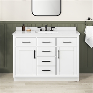 Bailey 48&quotWhite Vanity with Top and Matte Black Hardware