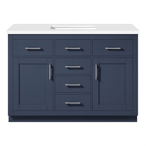 OVE Bailey 48 in. Midnight Blue Bathroom Vanity White Engineered Stone Top