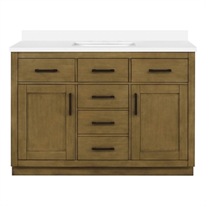 OVE Bailey 48 in. Almond Latte Bathroom Vanity White Engineered Stone Top