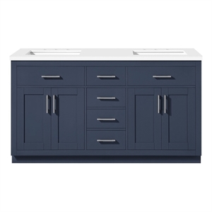 OVE Bailey 60 in. Midnight Blue Bathroom Vanity White Engineered Stone Top