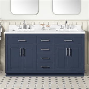 Bailey 60&quot Midnight Blue Bathroom Vanity with White Top