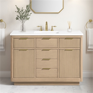 OVE Xander 48&quot Sahara Birch Bathroom Vanity with White Countertop