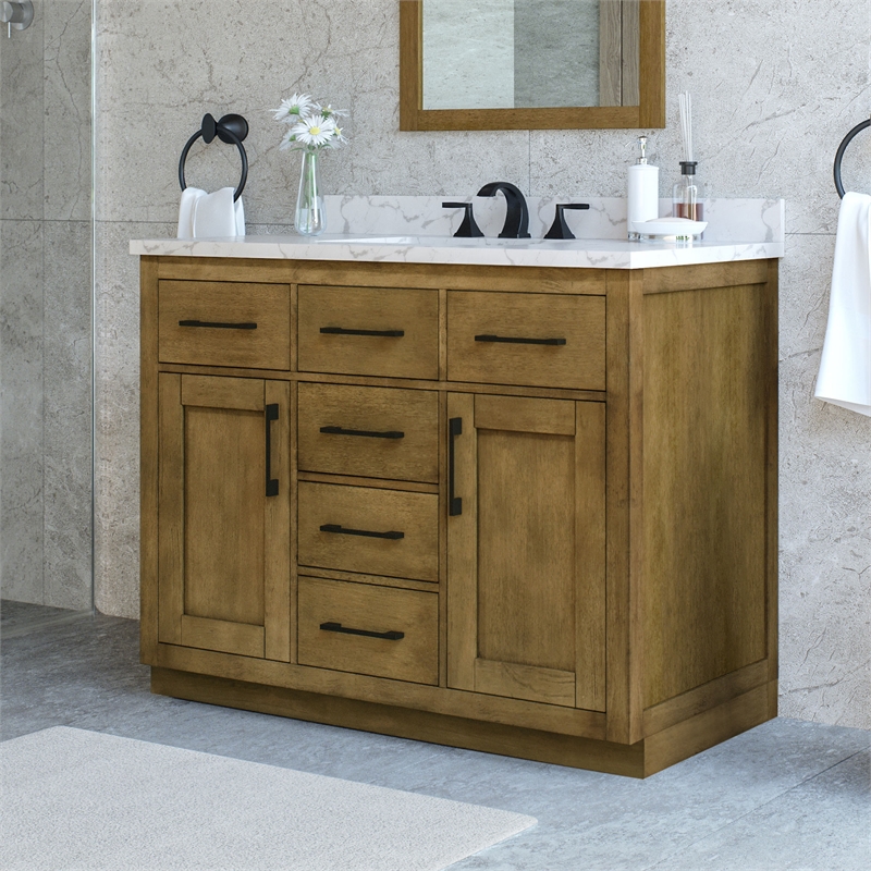 Athea 42 in. Almond Latte Vanity with Top and Matte Black Hardware