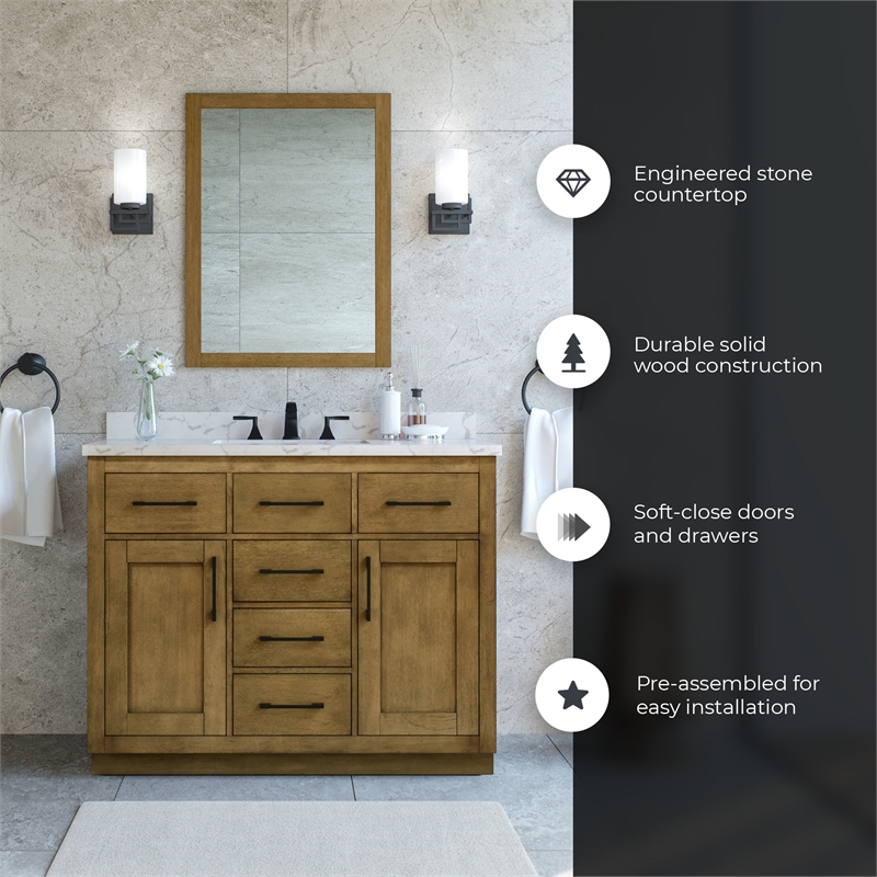 Athea 42 in. Almond Latte Vanity with Top and Matte Black Hardware