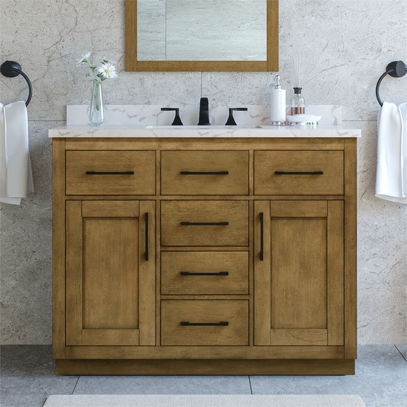 Athea 42 in. Almond Latte Vanity with Top and Matte Black Hardware