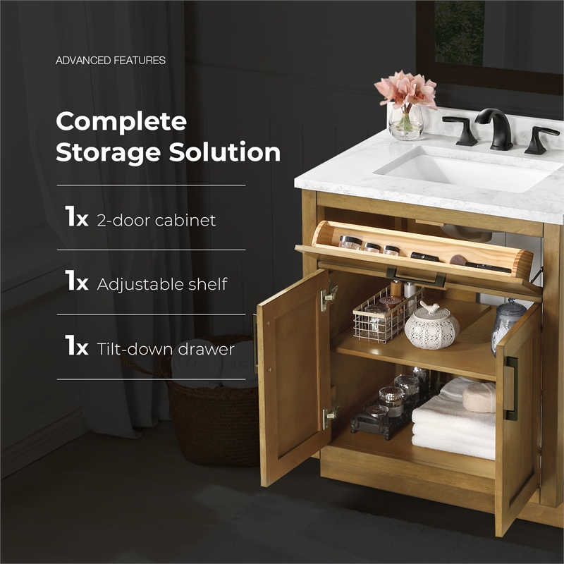 Athea 30 in. Almond Latte Vanity with Top and Matte Black Hardware