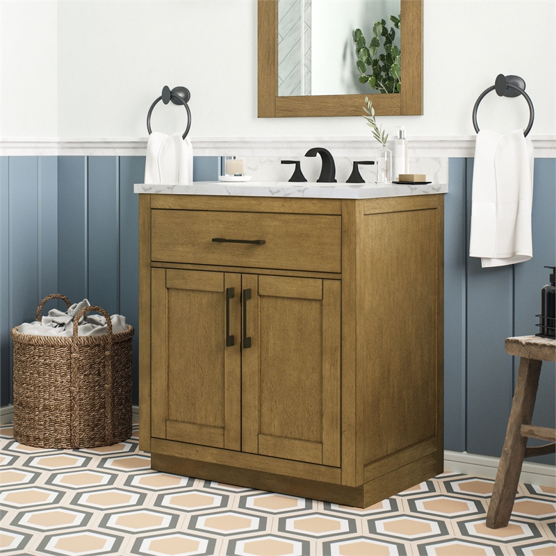 Athea 30 in. Almond Latte Vanity with Top and Matte Black Hardware