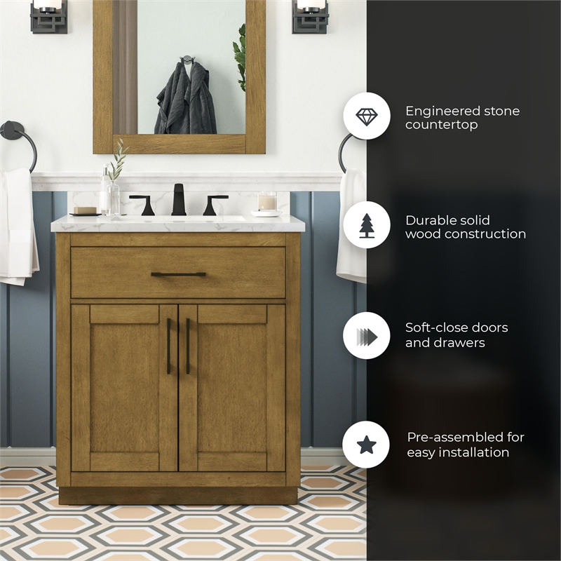Athea 30 in. Almond Latte Vanity with Top and Matte Black Hardware