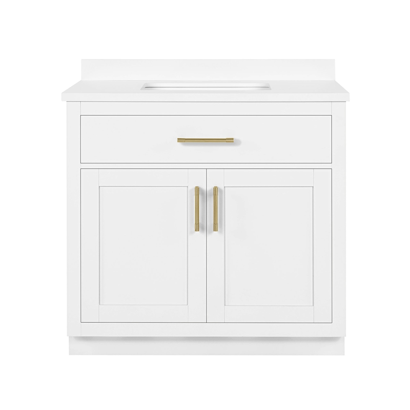 Bailey 36 in. White Vanity with White Top and Brushed Gold Hardware