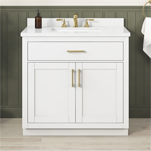 Bailey 36 in. White Vanity with White Top and Brushed Gold Hardware