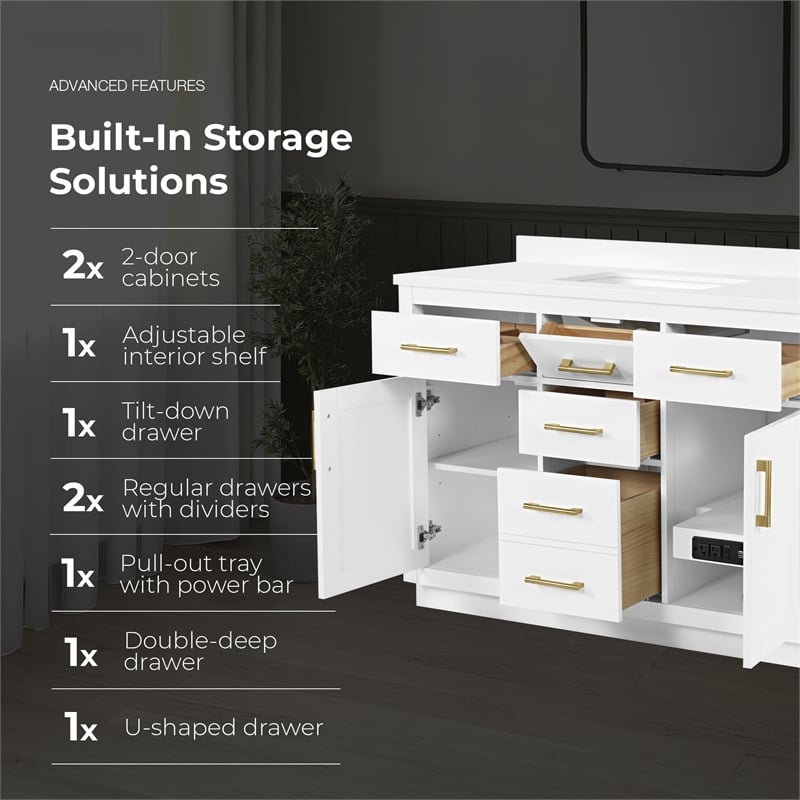Bailey 48 in. White Vanity with White Top and Brushed Gold Hardware