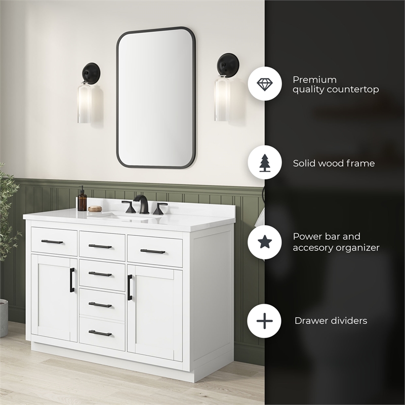 OVE Bailey 48 in. White Bathroom Vanity White Engineered Stone Top