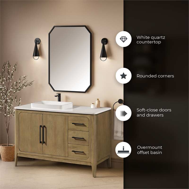 Heidi 48 in. Cortado Bathroom Vanity with White Quartz Top