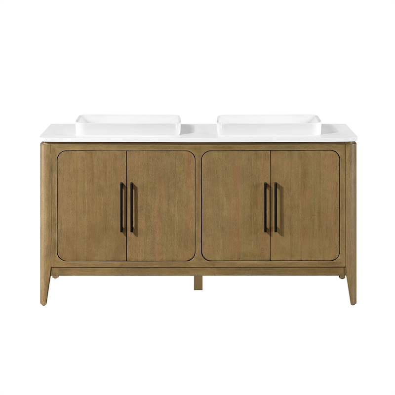 Heidi 60 in. Light Brown Oak Bathroom Vanity with White Countertop