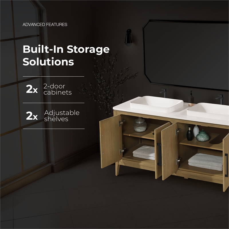 Heidi 60 in. Light Brown Oak Bathroom Vanity with White Countertop