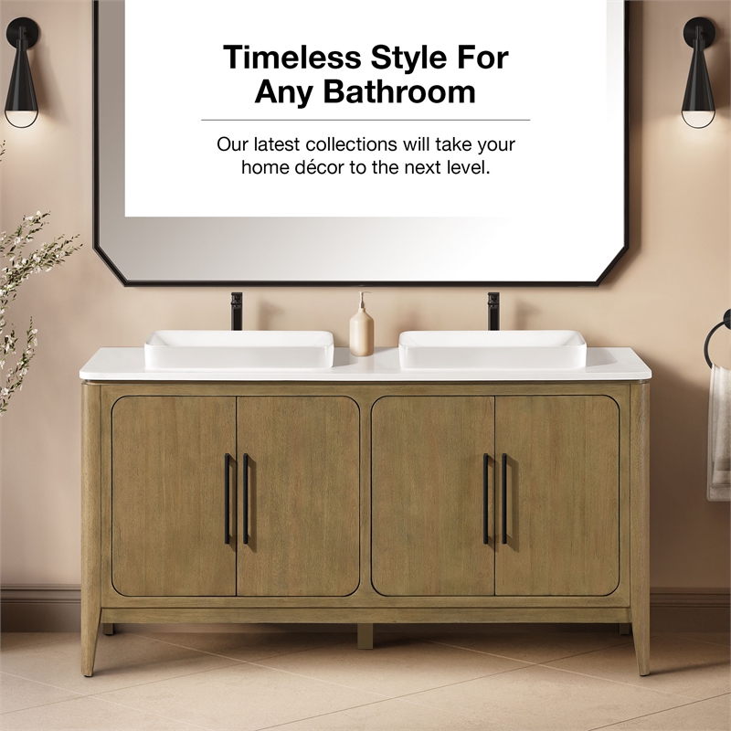 Heidi 60 in. Light Brown Oak Bathroom Vanity with White Countertop
