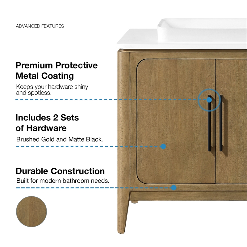 Heidi 60 in. Light Brown Oak Bathroom Vanity with White Countertop