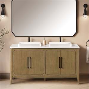 Heidi 60 in. Light Brown Oak Bathroom Vanity with White Countertop