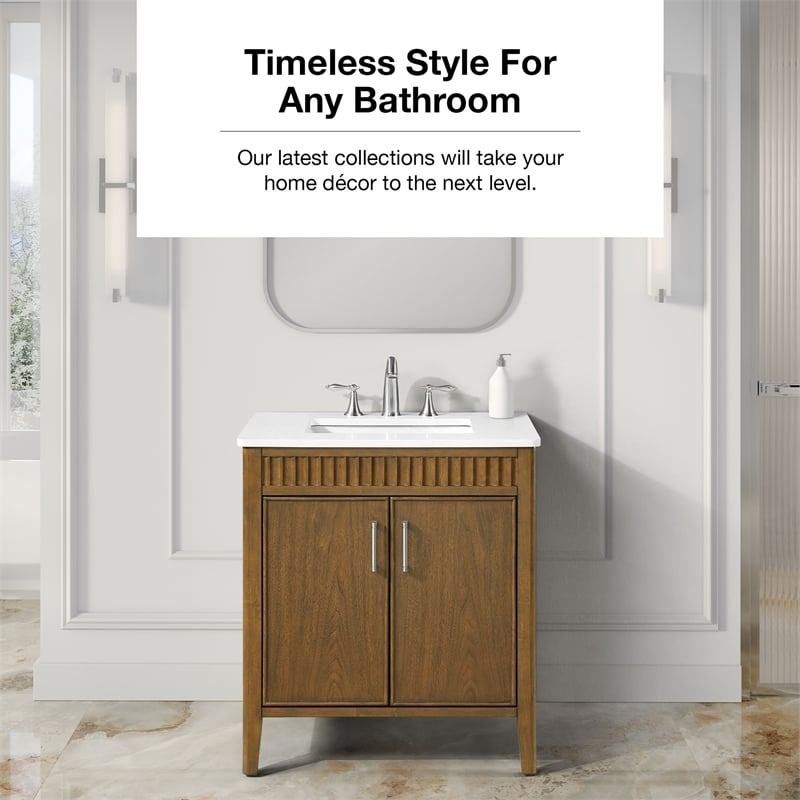 Juliette 30 in. Warm Walnut Bathroom Vanity with White Quartz Top