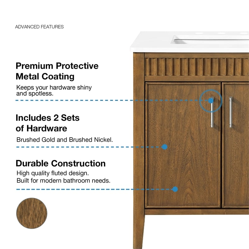 Juliette 30 in. Warm Walnut Bathroom Vanity with White Quartz Top
