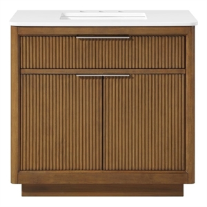 OVE Xander 36 in. Warm Walnut Bathroom Vanity with White Engineered Stone Top