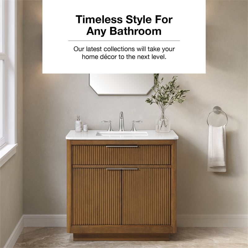 Xander 36 in. Warm Walnut Bathroom Vanity with White Engineered Stone Top