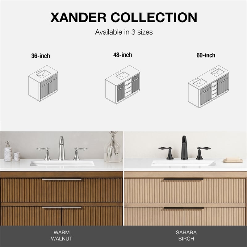 Xander 36 in. Warm Walnut Bathroom Vanity with White Engineered Stone Top