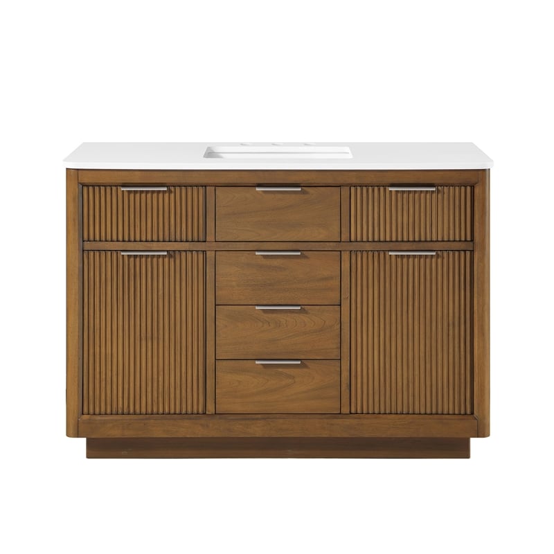 Xander 48 in. Warm Walnut Bathroom Vanity with White Engineered Stone Top