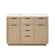 OVE Xander 48 in. Sahara Birch Bathroom Vanity with White Engineered Stone Top