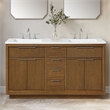 OVE Xander 60 in. Warm Walnut Bathroom Vanity with White Engineered Stone Top
