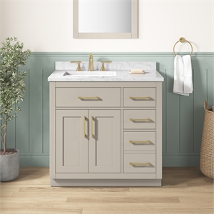 Athea 36 in. Greige Vanity with Top and Brushed Gold Hardware