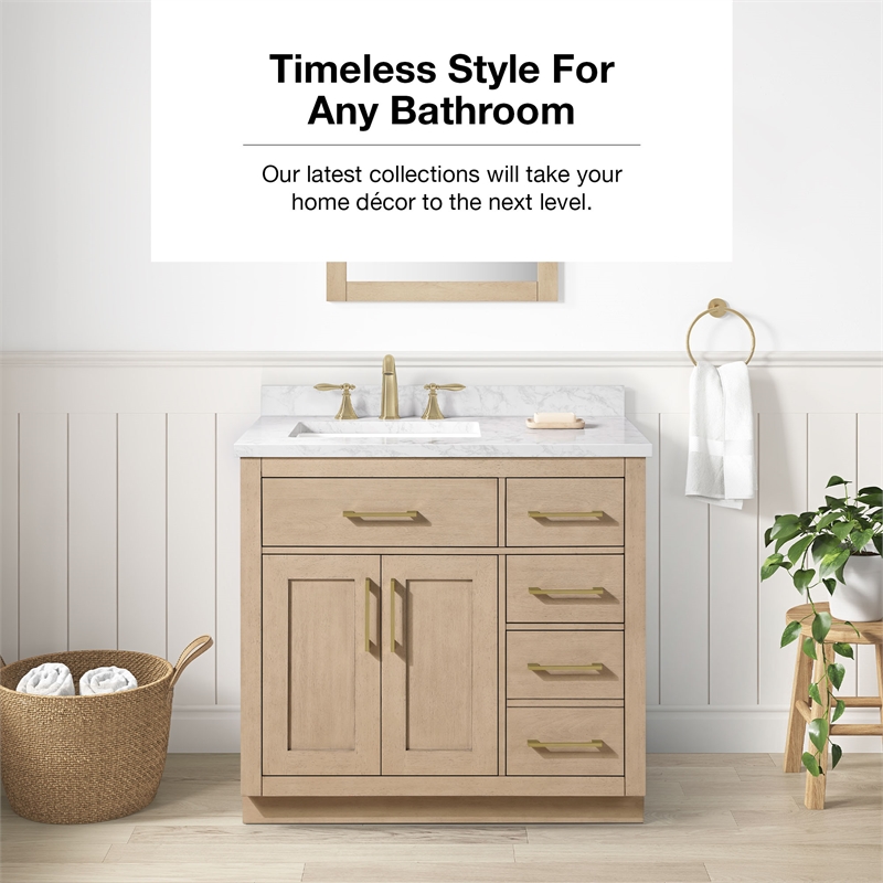 Athea 36 in. Sahara Birch Vanity with Top and Brushed Gold Hardware