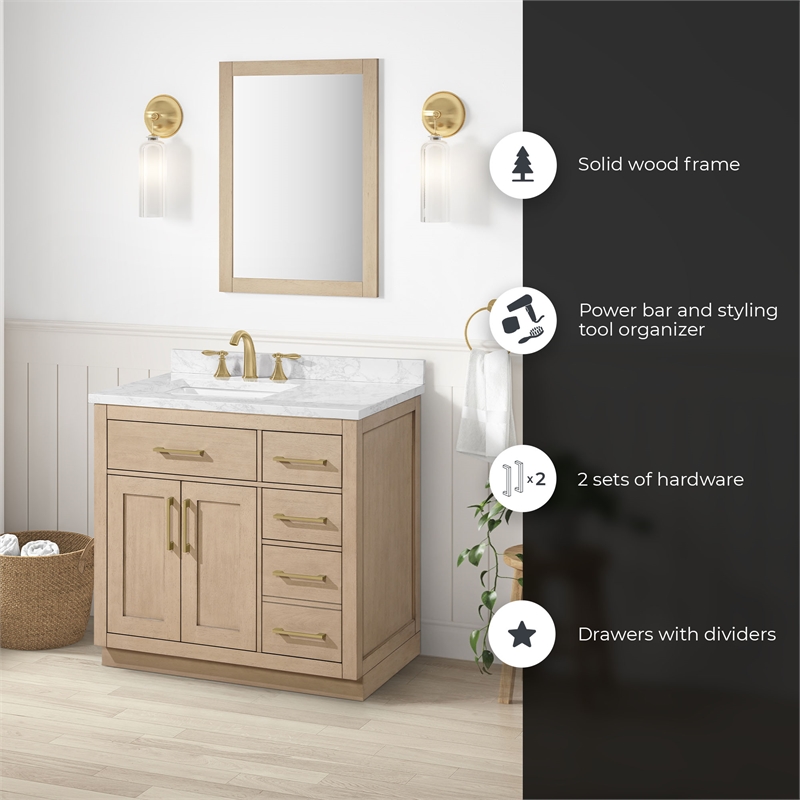 Athea 36 in. Sahara Birch Vanity with Top and Brushed Gold Hardware