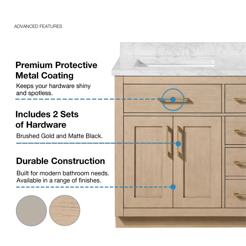 Athea 36 in. Sahara Birch Vanity with Top and Brushed Gold Hardware