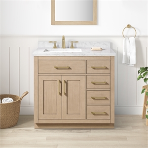 Athea 36 in. Sahara Birch Vanity with Top and Brushed Gold Hardware
