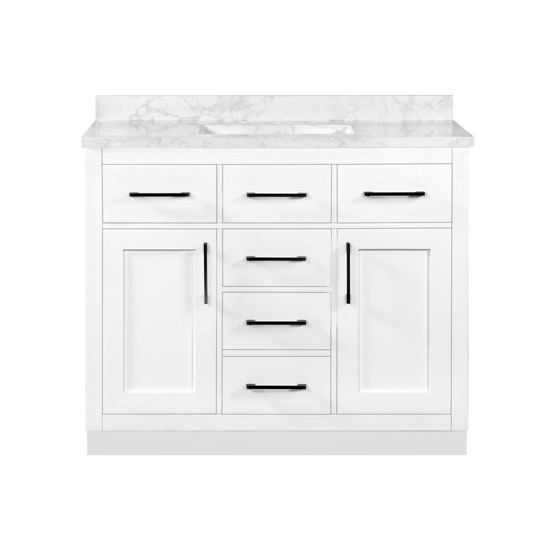 Athea 42 in. White Vanity with Top and Matte Black Hardware