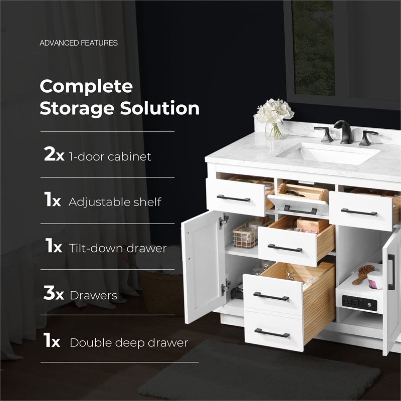 Athea 42 in. White Vanity with Top and Matte Black Hardware