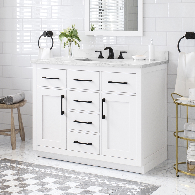 Athea 42 in. White Vanity with Top and Matte Black Hardware