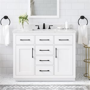 OVE Athea 42 in. White Bathroom Vanity with White Top Black Hardware