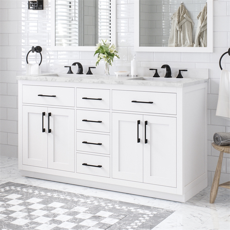 Athea 60 in. White Vanity with Top and Matte Black Hardware
