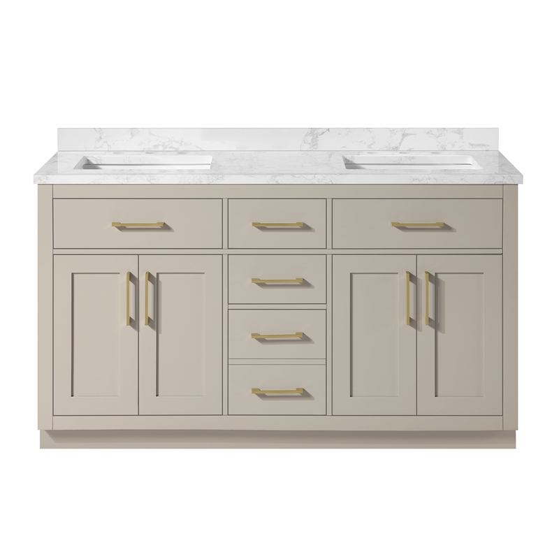 Athea 60 in. Greige Vanity with Top and Brushed Gold Hardware