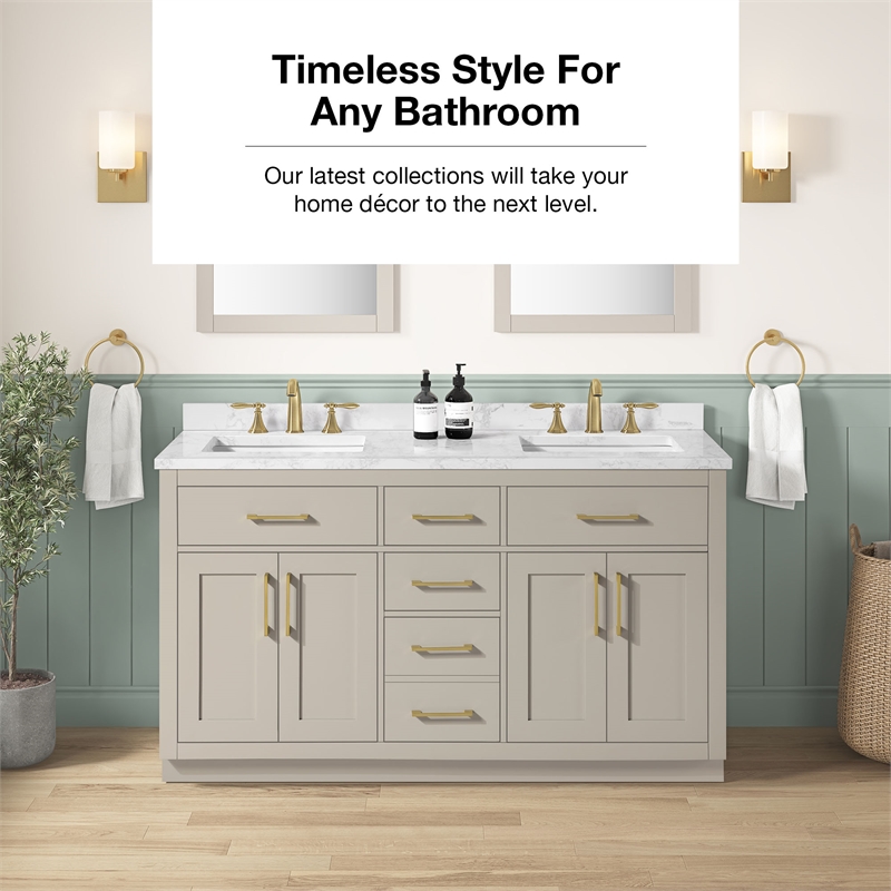Athea 60 in. Greige Vanity with Top and Brushed Gold Hardware