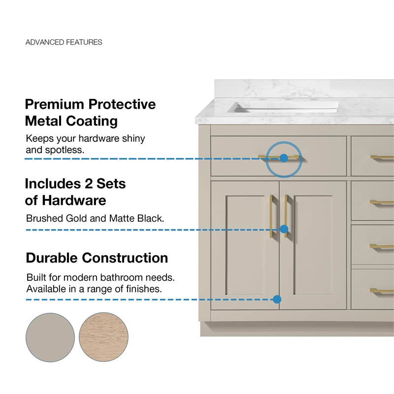 Athea 60 in. Greige Vanity with Top and Brushed Gold Hardware