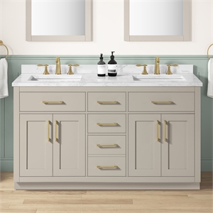 OVE Athea 60 in. Greige Bathroom Vanity with White Top and Gold Hardware